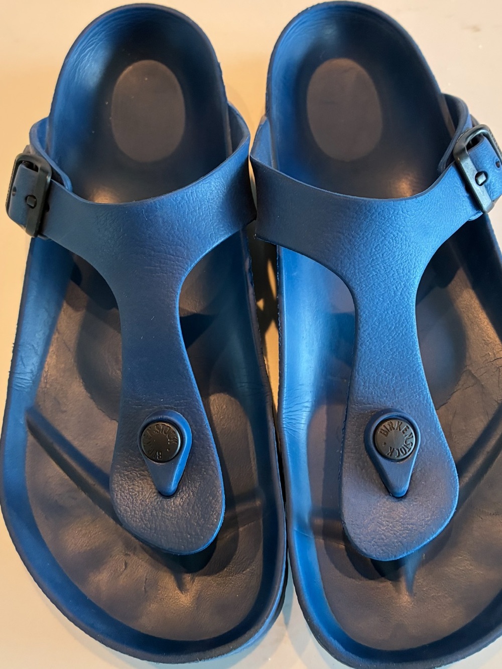 Blue Birkenstock Gizeh sandals are made from lightweight, waterproof EVA - Picture 1 of 7